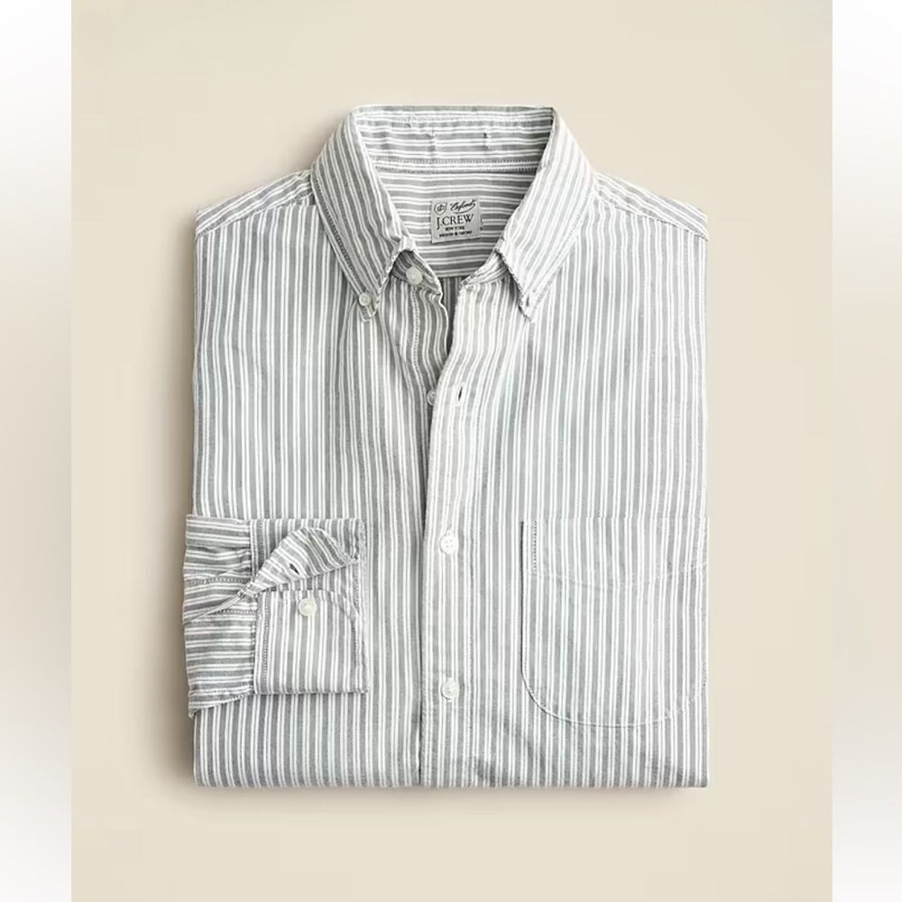 NWT J CREW Broken-in organic cotton oxford shirt in Jack Stripe White Green - Picture 7 of 8